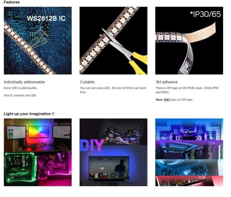 IP67 Silicone Tube Ws2812 Programmable Dream Color Addressable LED Strip RGB LED Strip 144LED