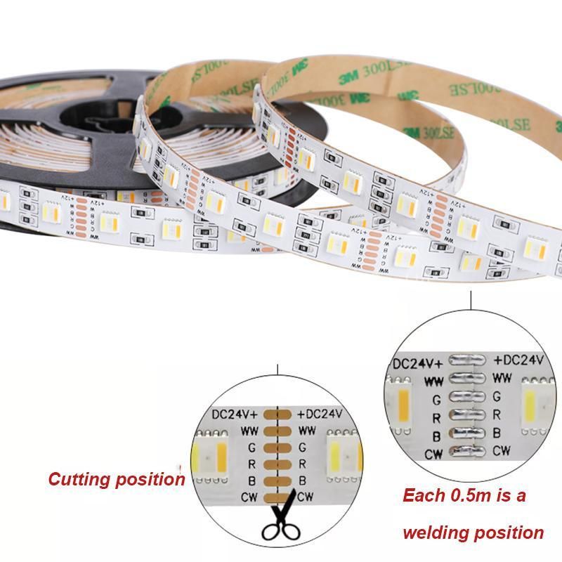 5m Premium True Color RGB RGBW Rgbcct WiFi&Bt SMD LED Strip Lights Holiday Lights for Decoration 60LED/M DC24V IP67 2oz PCB