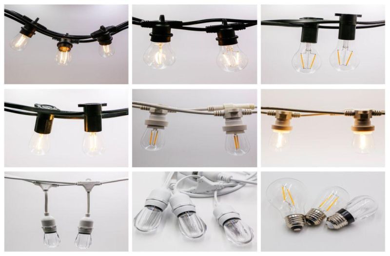 Outdoor Weatherproof Commercial Grade LED String Light with Hanging Sockets Bulbs S14 S60