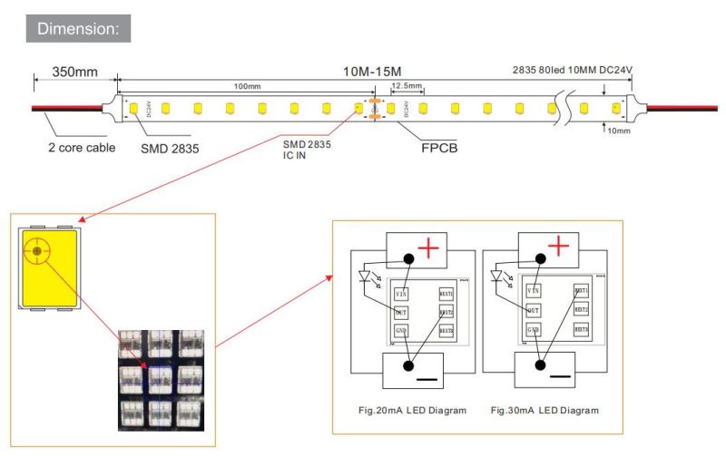 IC-Bulit-in 80 LEDs/M SMD2835 LED Light Strip for Decorative LED Lighting