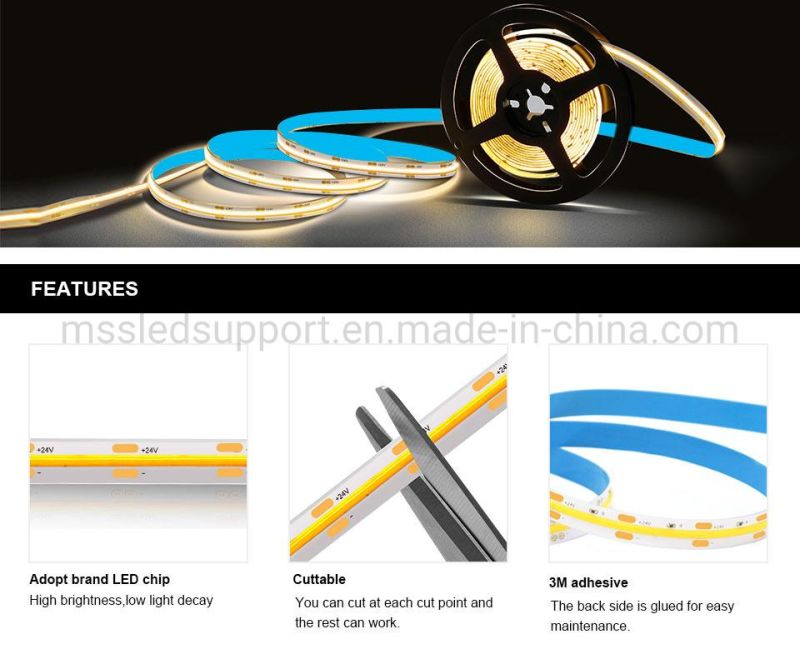 Supper Quality 14.4W/M Bendable Flexible White COB LED Strip Ra 80 90