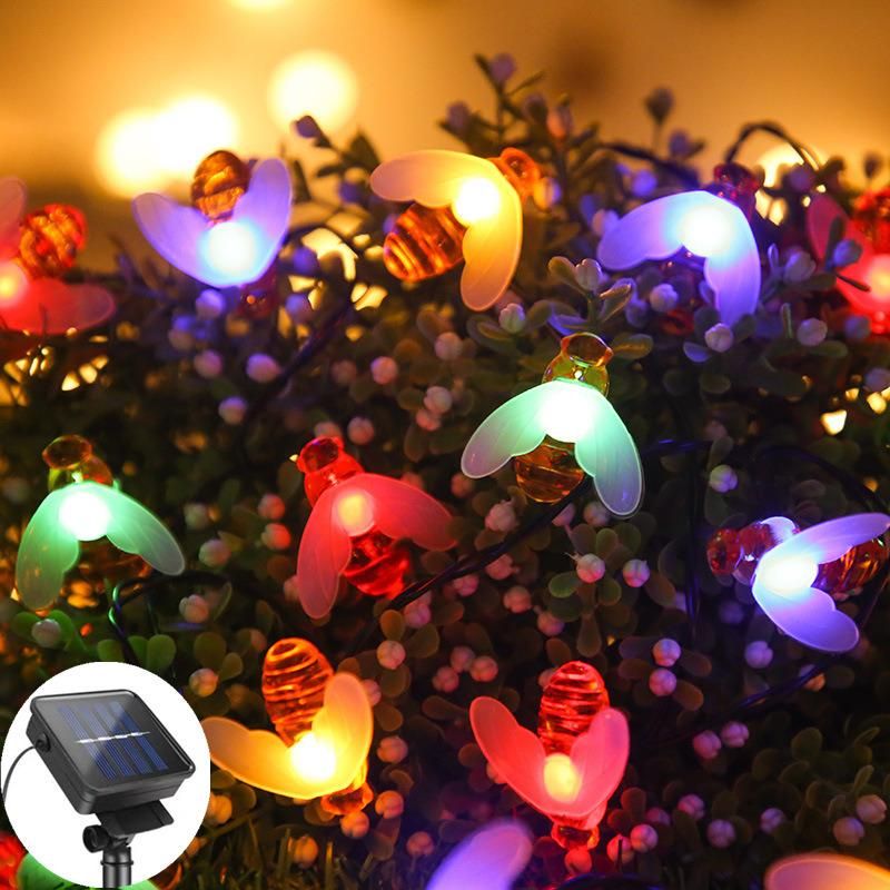 Solar String Lights, LED Solar Bee Fairy Lights 8 Modes Waterproof Outdoor Honeybee String Lights