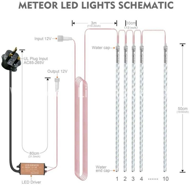 Bluefire Upgraded Meteor Lights 50cm 10 Spiral Tubes 540 LEDs Falling Snowfall Lights for Wedding Christmas Garden Tree Home Decor