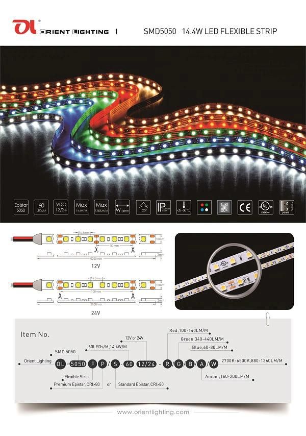 SMD Epistar 5050 60LEDs/M IP68 LED Strip Lamp with Ce