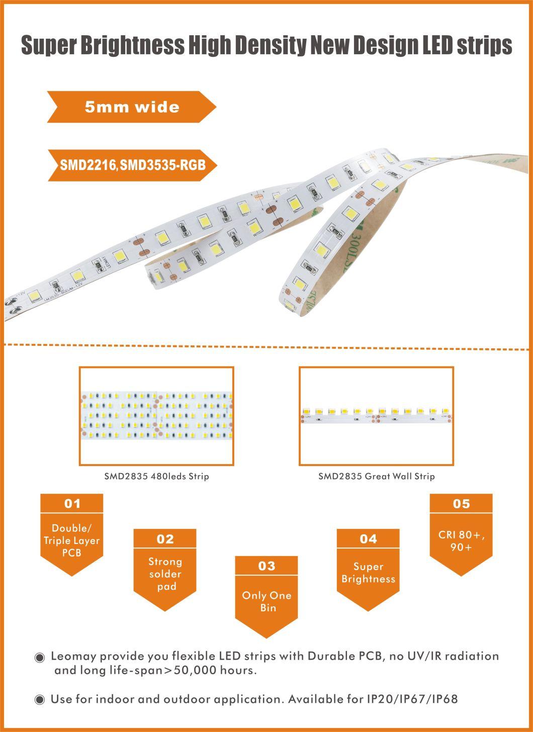 2835 60LEDs, DC24V, CO-friendly high lumen LED strip.