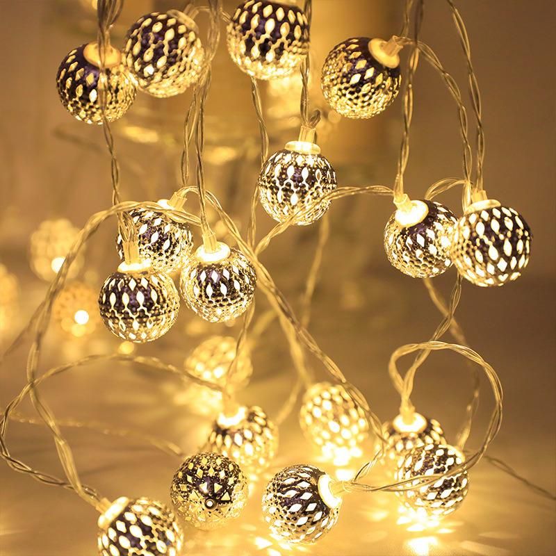 Holiday Fairy Moroccan Hollow Metal Ball LED String Christmas Decoration Light