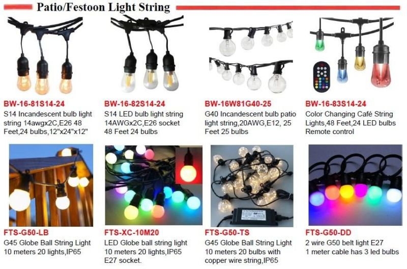 E27 RGB Outdoor Festoon Light for Wedding Garden Backyard Patio