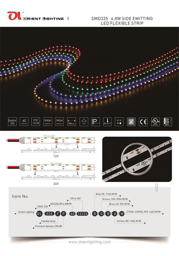 UL Ce SMD 335 Side View Flexible Strip 60 LEDs/M LED Strip Light