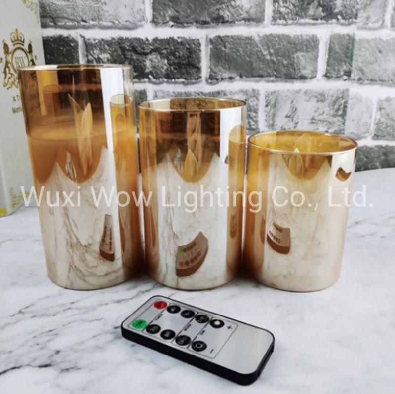 Three Sets of Golden Glass Remote Control Swing Candle Lamp Birthday Wedding Christmas Decoration Lamp