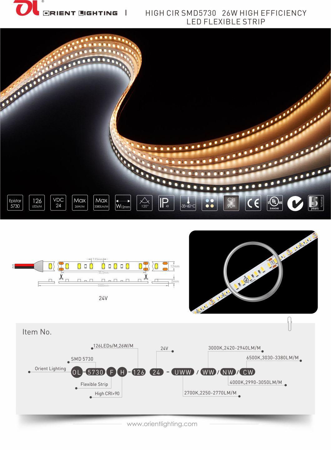 3000K IP20 High Lumen Efficiency Flexible LED Strip