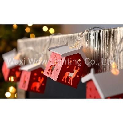 Reindeer Wooden House Light String with 10-LED - Red