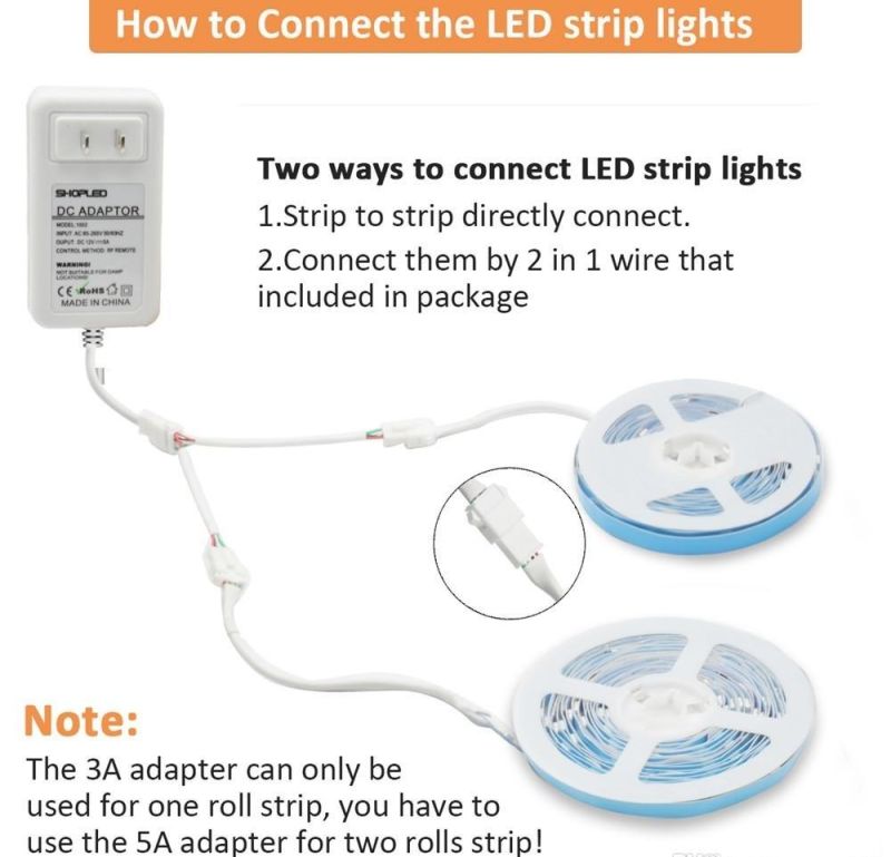 RGB LED Strip Lights Bluetooth SMD 5050 Smart Timing LED Rope Light Strips Kits with 44 Key RF Remote Controller 12V 5A Adapter