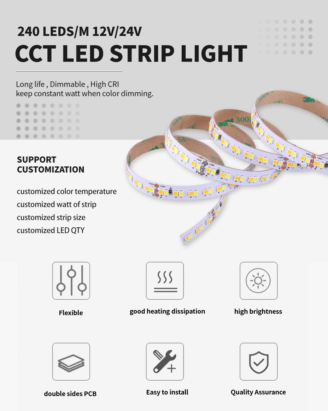 Super Bright CCT Adjustable White SMD2835 240LEDs/M LED Flexible Strip