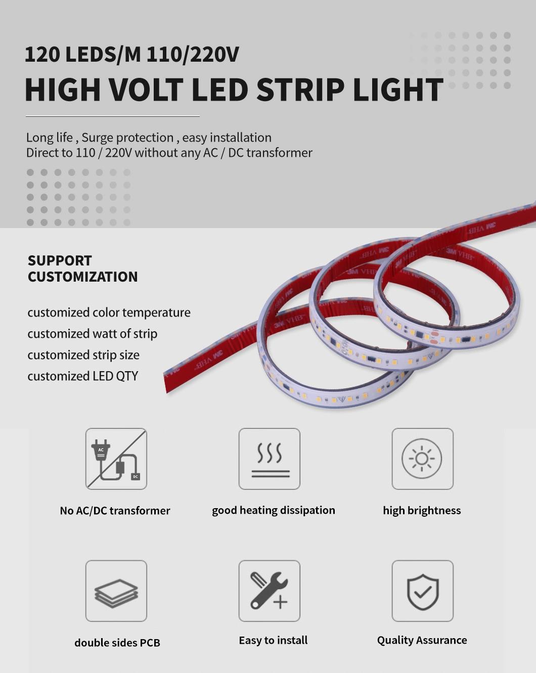 High Quality 100mm-Cutting High Volt LED Strip Light 120LEDs/M