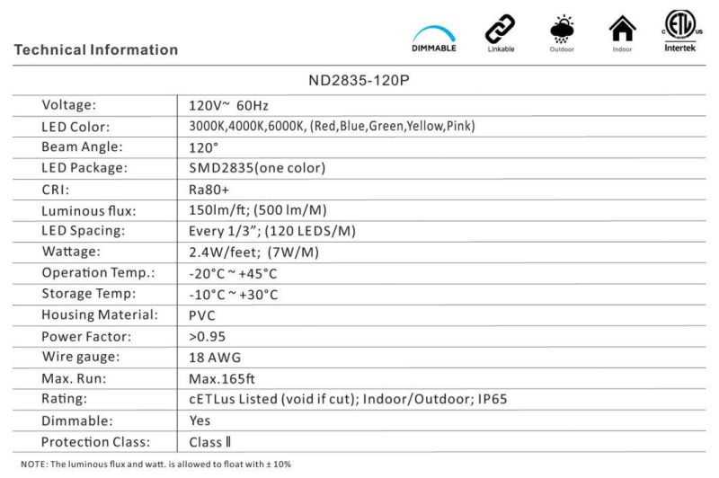 ETL Recyclable 2835-120p LED Strip Light for Short-Term Lighting Engineering Project Cinta LED, Fita LED, Tira LED