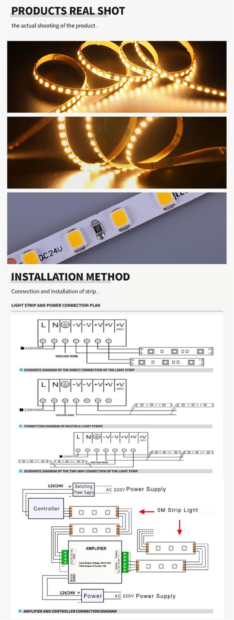 5mm Width PCB 24 Volt 120LEDs/M Flexible Light LED Strip 2835 for Indoor Lighting