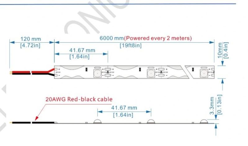 Diffuse Reflection 10mm Width 41.67 Cut Unit DC12V LED Flexible Strip