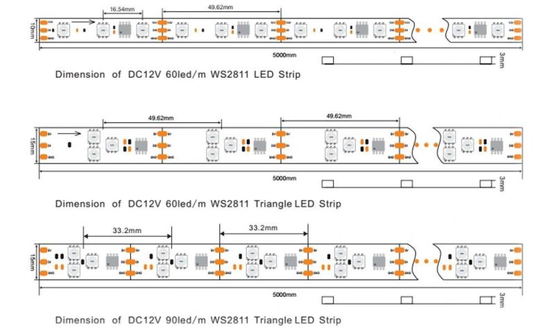 2years Warranty LED Pixel Smdws2811 RGB Pixel LED Light 30LED 9W LED Strip DC12 LED Pixel Strip