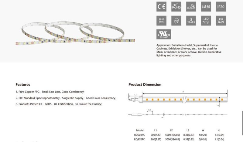 5mm 2835SMD 120LEDs Flexible LED Strip Lights with TUV-CE, UL