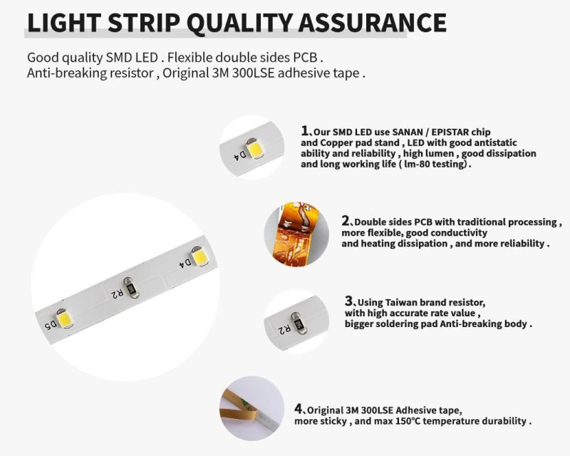 High Quality 2835 LED Strip 12/24V 30LEDs/M with IEC/En62471