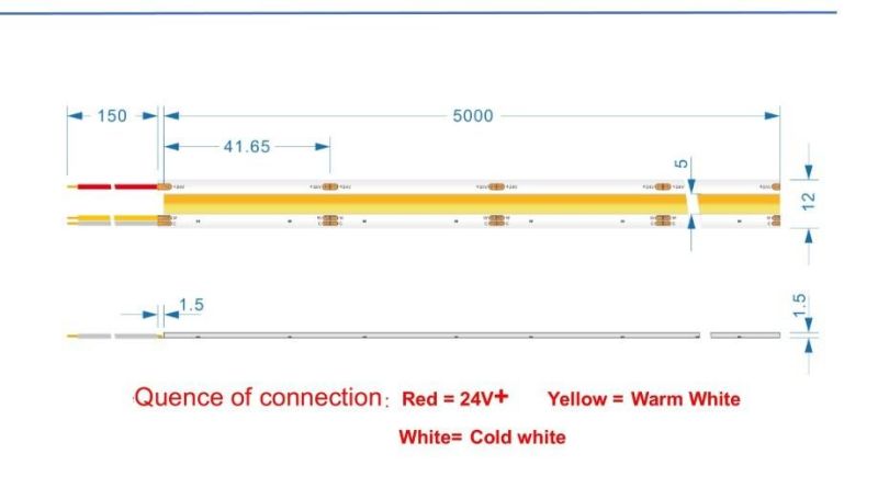 CCT 2700K-6500K DC24V 12mm Width LED Flexible COB Strip