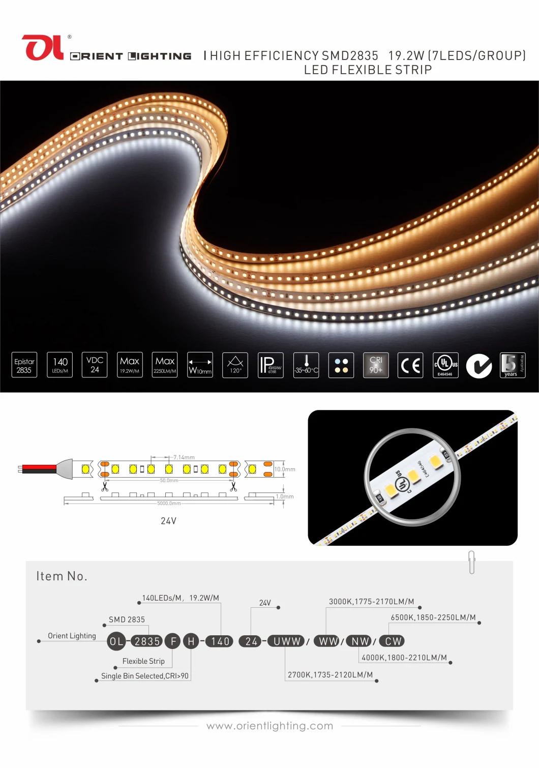 UL Ce SMD 2835 140LEDs/M 10mm 19.2W/M LED Strip Light