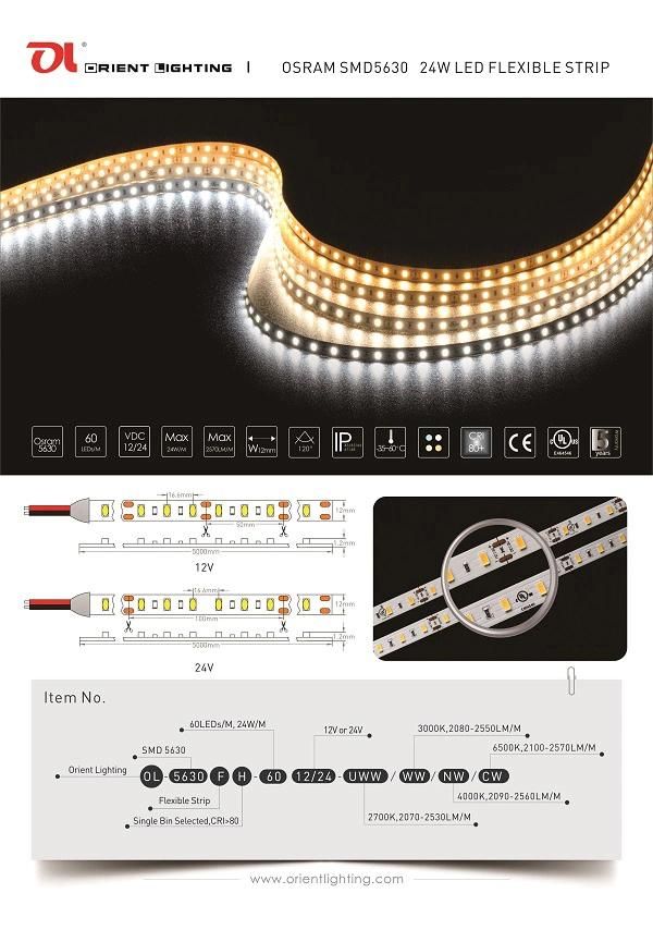 Ce UL High CRI LED Flexible Strip Light Osram 5630