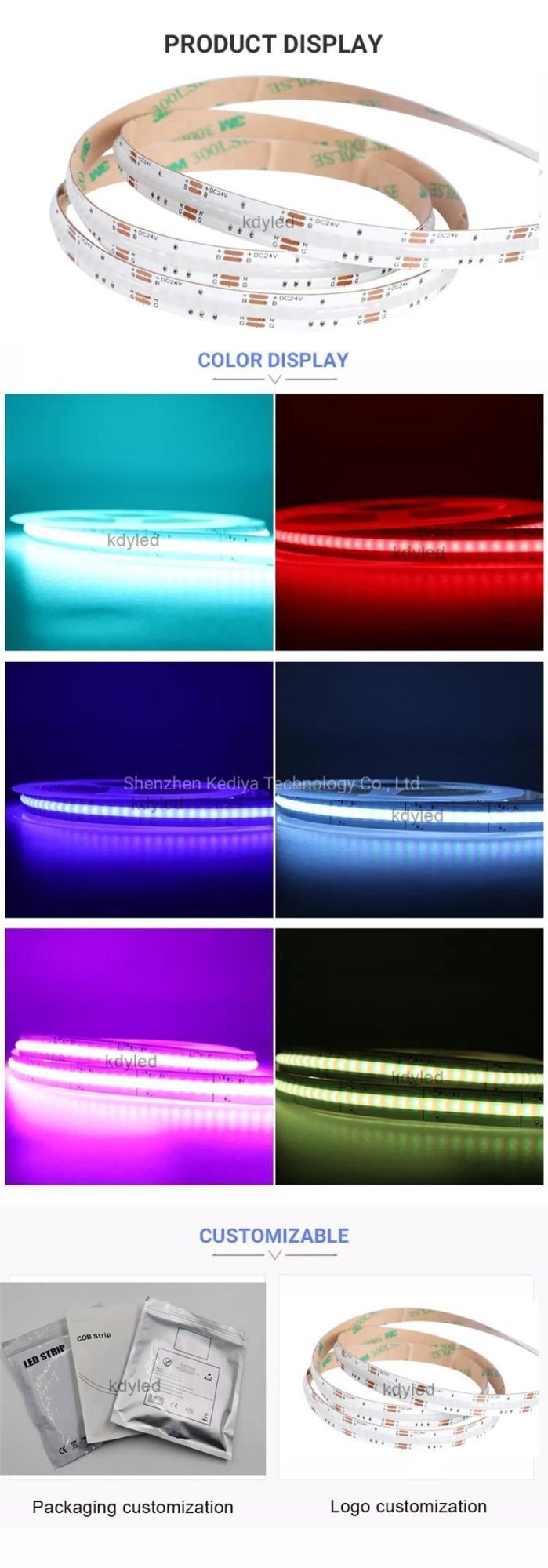 RGB COB LED Strip Light 24V Color Changing Light Strips with 840 LED Flexible Tape Lights for TV Party DIY Decoration