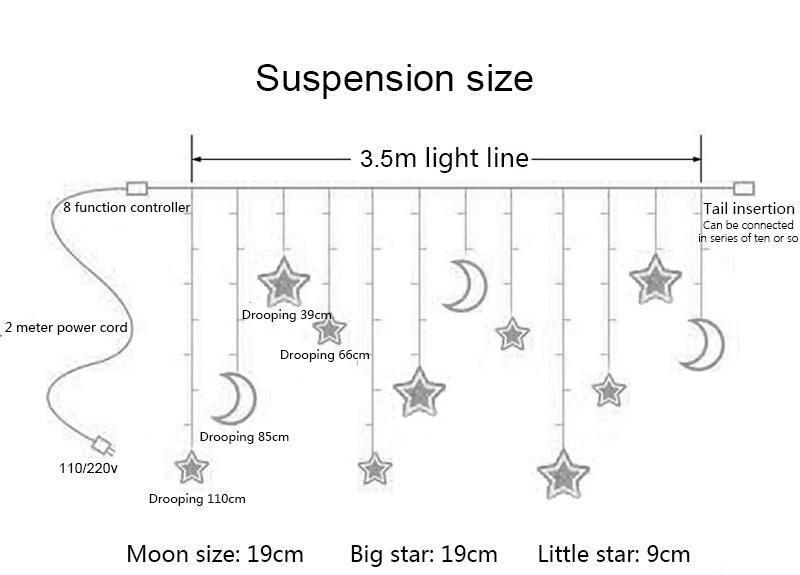 Moon Star Lamp LED Curtain String Ins Neon Lantern Christmas Light