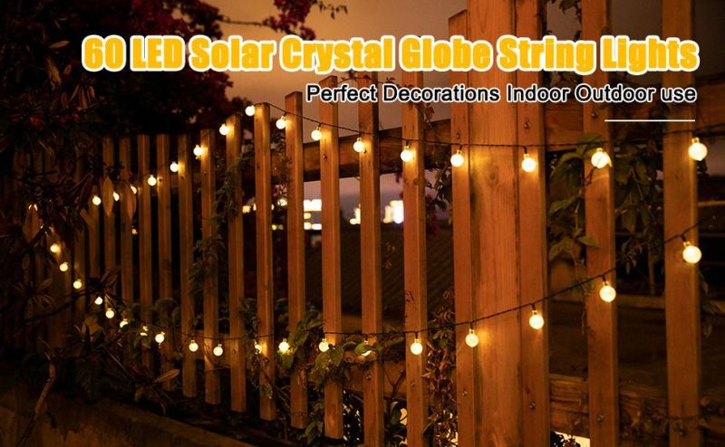 Solar String Lights Outdoor 60 LED 35.6 Feet Crystal Globe Lights with 8 Lighting Modes