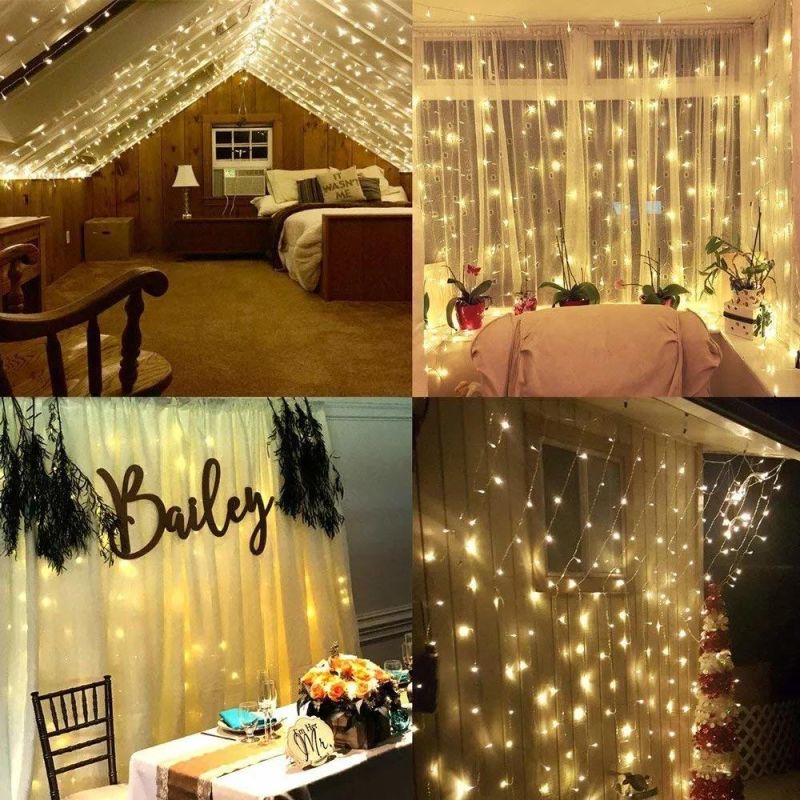 300 LED 3X3m, 8 Modes, USB Charging Battery Powered Curtain String Fairy Lights