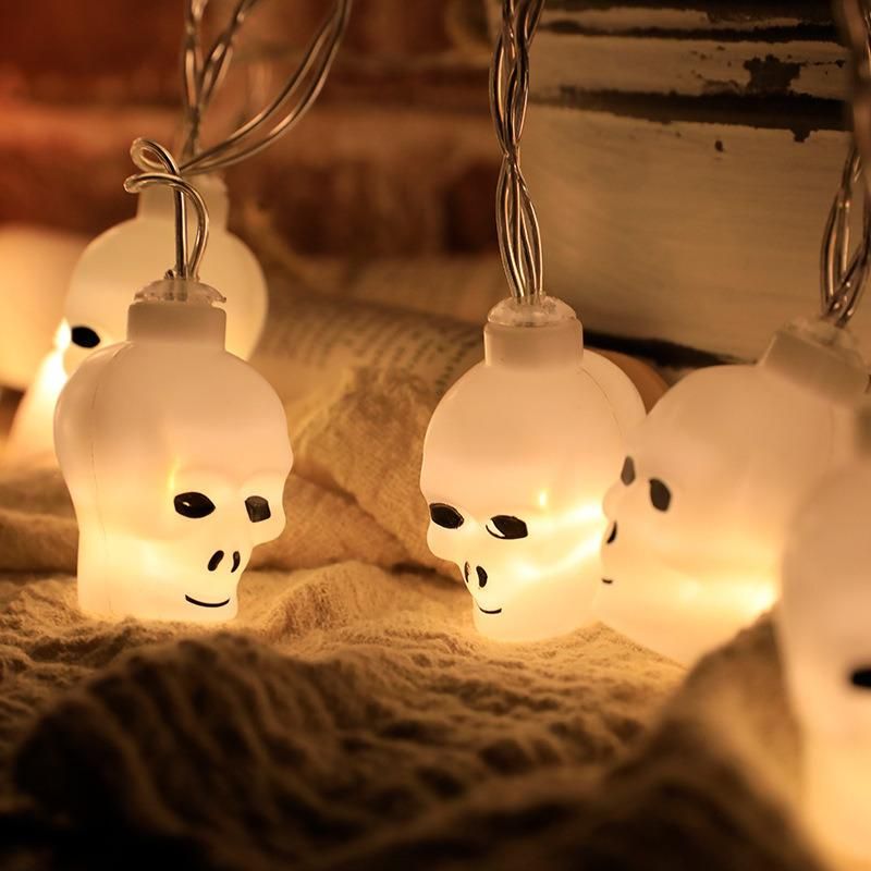 LED Halloween Decoration Light String Ghost Hanging Light Gauze White Gauze Skull String Light Easter Day Battery Light