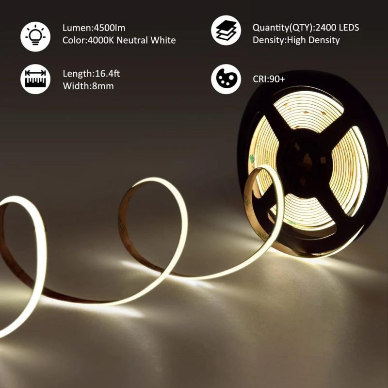 Decoration Light New Material 12/24 Volt CRI90 High Bright 10mm Width 512 LEDs COB Strip Light