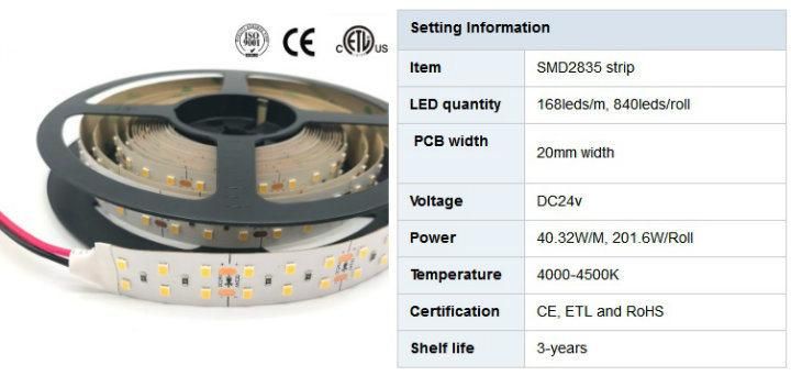 Constant Current LED Strip 2835SMD DC24V 168LEDs/M 10mm Width PCB Lighting