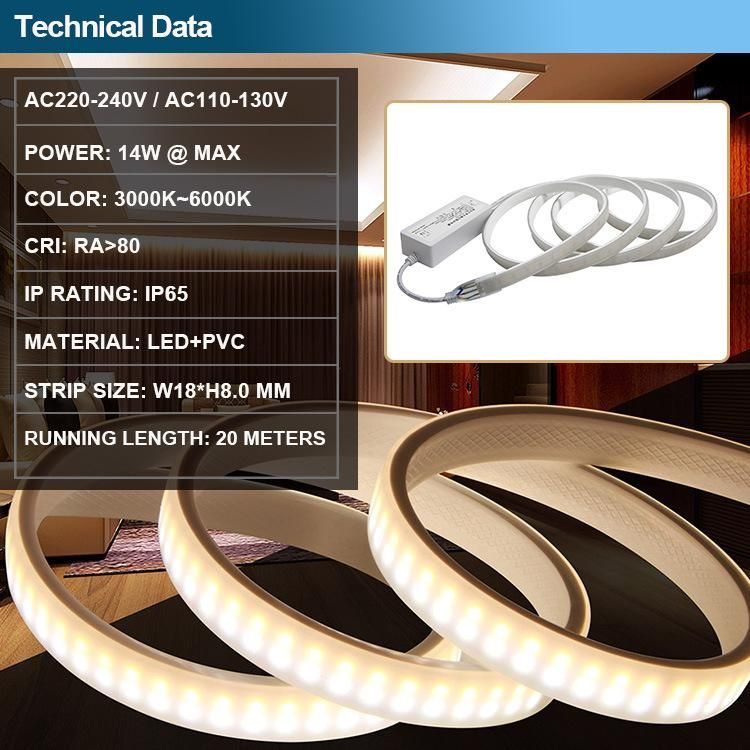 220V 120V LED Strip Light SMD 2835 240LED 14W Waterproof IP65 Outdoor Used