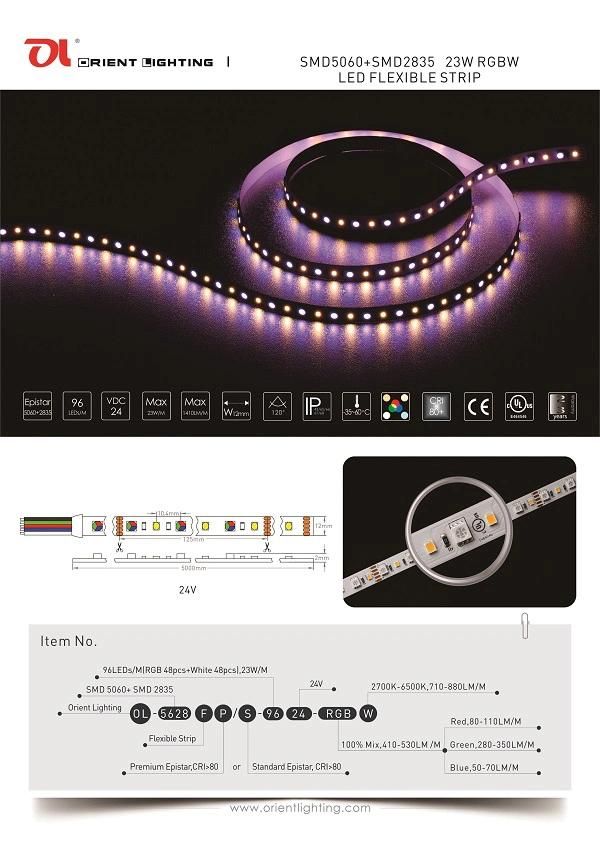 23W 4000K IP20 24V Indoor RGBW LED Strip Lights with Ce UL