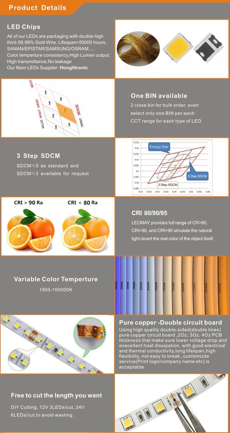 No UV/IR radiation heat resistant 2835 120LEDs, 12V/24V LED strips.