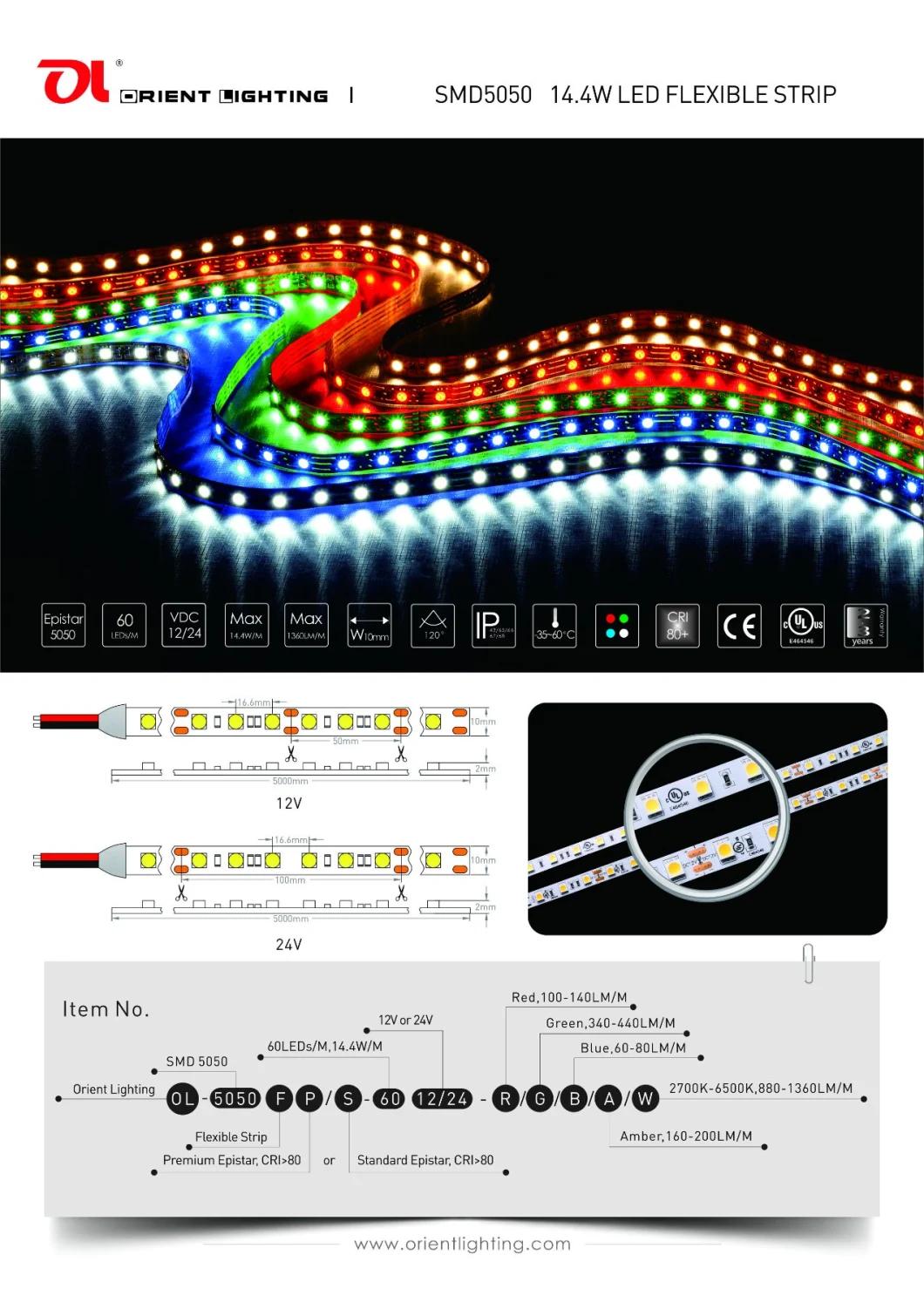 UL Ce 5050 12V 14.4W/M 4000K Waterproof IP68 LED Strip Light