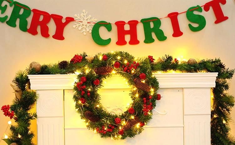 Decoration Plastic Flower LED Christmas Garland with LED Lights Artificial Green Wreaths