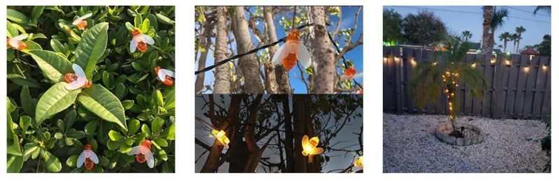 Solar String Lights, LED Solar Bee Fairy Lights 8 Modes Waterproof Outdoor Honeybee String Lights