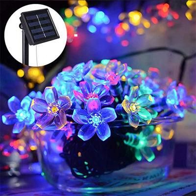 Solar Garlands Light 5m 7m 12m Peach Flower Solar Lamp Power LED String Fairy Lights Garden Wedding Decor for Outdoor