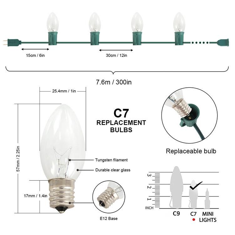 Outdoor C7 LED Replacement Bulbs Christmas String Light