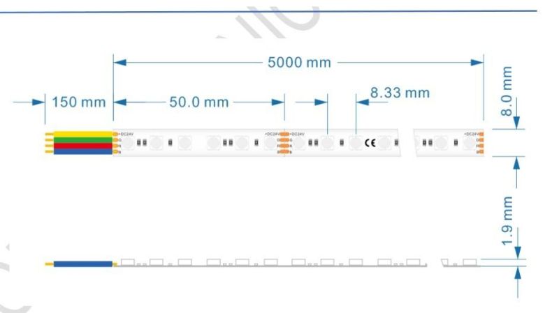 UL CE IP20 RGB5050 Strip DC24V 120LEDs/M LED Flexible Tape Strip