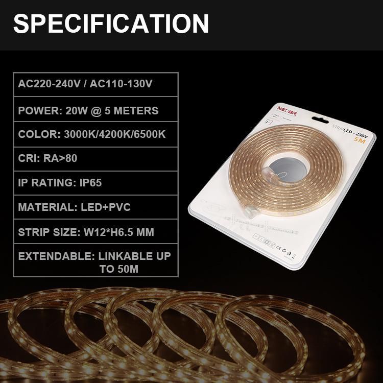 AC120V LED Strip Light SMD 2835 60LED 5 Meter Pack with Power Supply Outdoor Using Waterproof IP65 ETL Cert