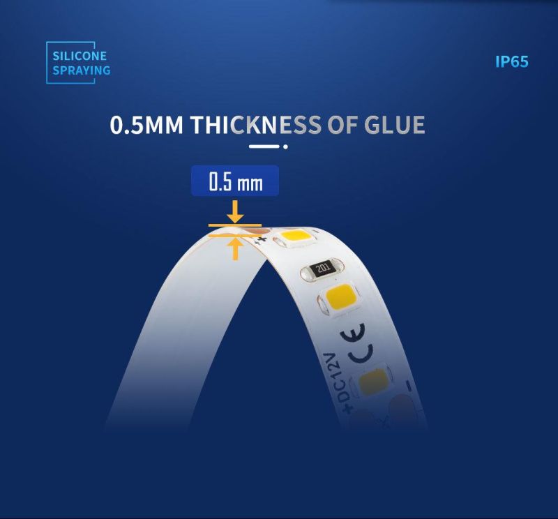 Super Thin 0.5mm Glue IP65 120LEDs/M LED Strip with UL CE RoHS Listed