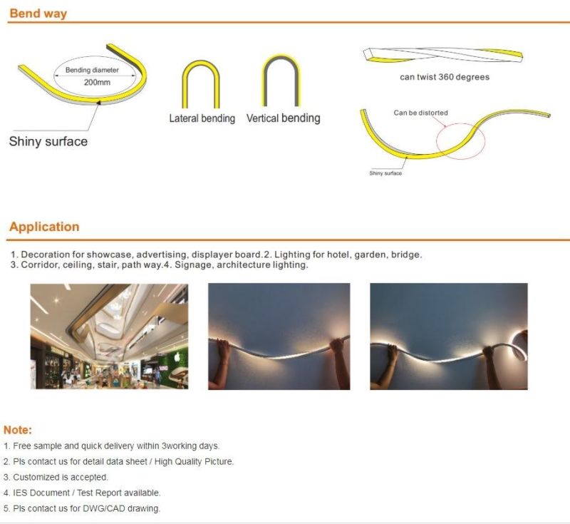 Anti-UV Silicone Extrusion Waterproof IP67 Flex Smooth Lighting 12V 24V SMD 2835 Strip Neon Light