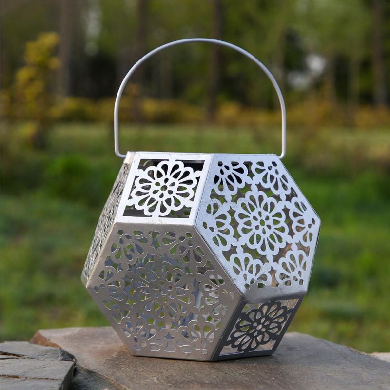 Steel Art Hollow out Round Lantern Hanging Decoration Light LED Solar Christmas Light