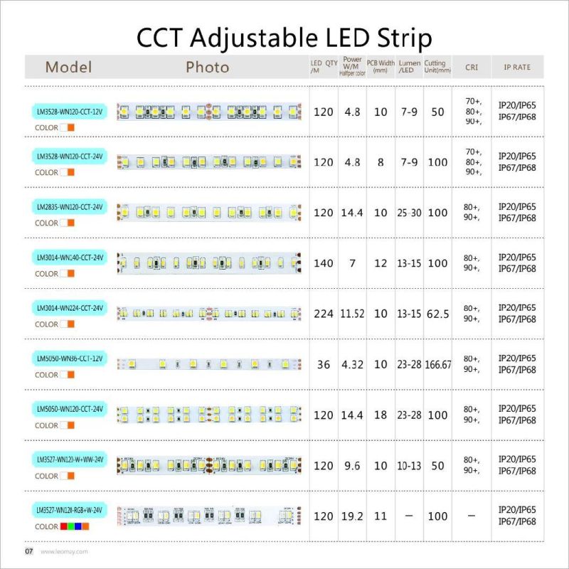 High Performance SMD3528 CCT 120LEDs/m Adjustable IP65 LED Strip Light