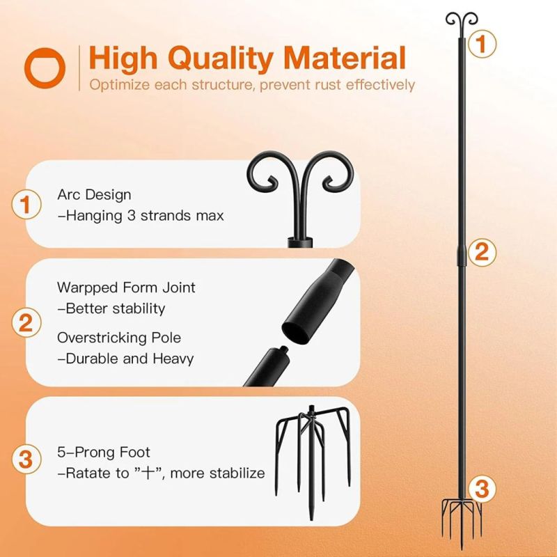 3m String Light Pole 4 Prong Fork Pole Stand Outdoor String Light Pole Stand for Halloween, Christmas Decoration