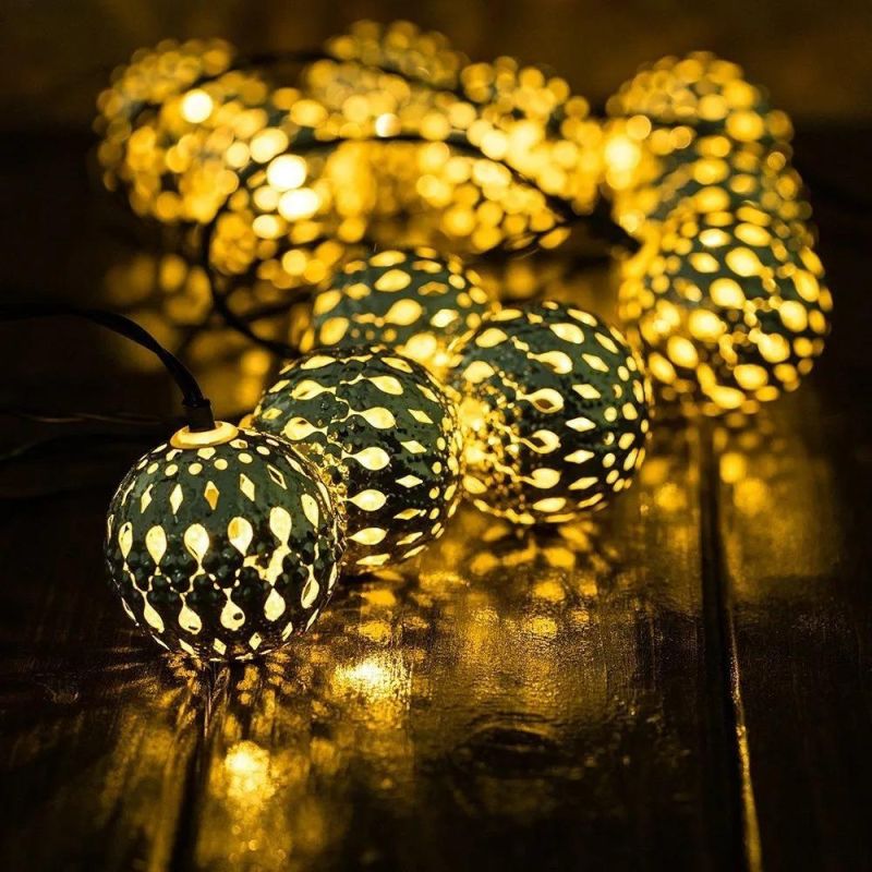 Holiday Fairy Moroccan Hollow Metal Ball LED String Christmas Decoration Light